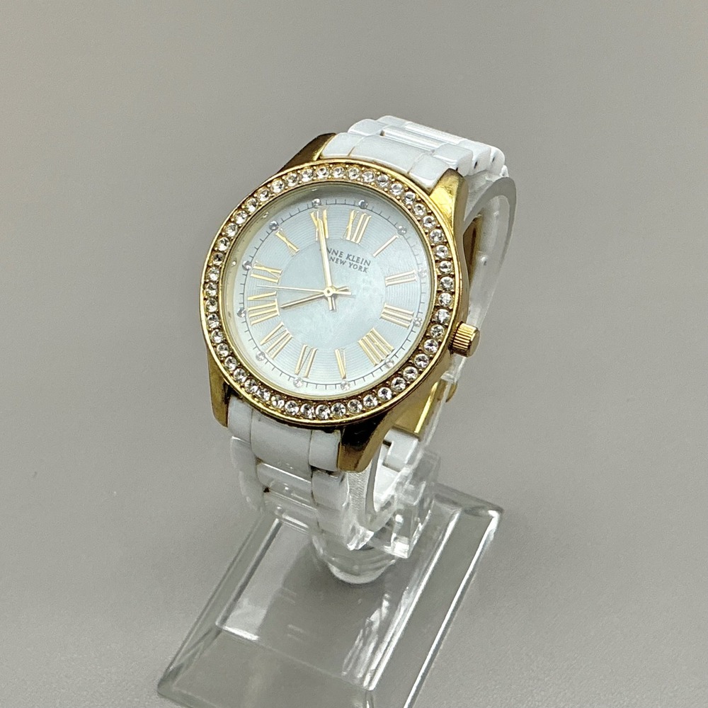 Anne Klein Watch Womens 12/12256 White Ceramic Gold Crystal 6.25" NEW BATTERY